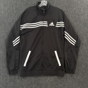 Adidas Track Jacket Men's Medium Black White Three Stripes Full Zip Track